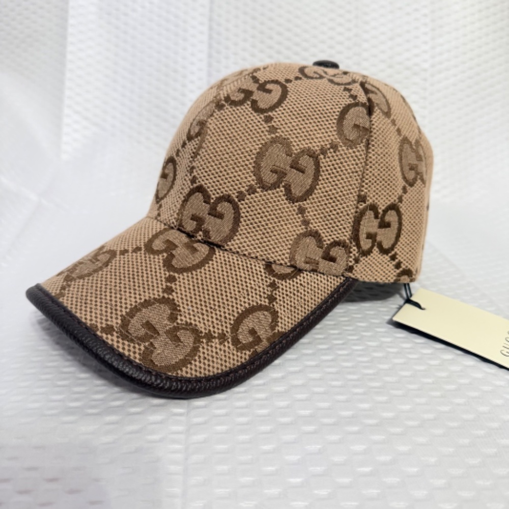GUCCI JUMBO GG MONOGRAM CANVAS BASEBALL CAP UNISEX CAMEL AND EBONY COLORWAY - Picture 4 of 6